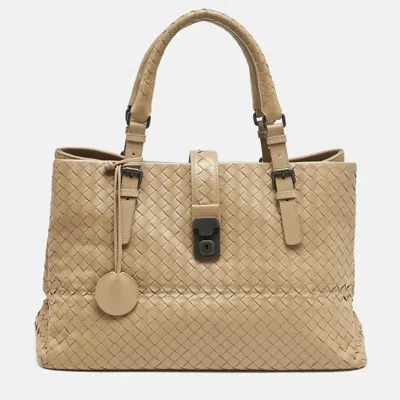 Pre-owned Bottega Veneta Beige Intrecciato Leather Medium Roma Tote