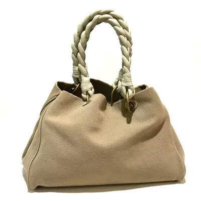 Pre-owned Bottega Veneta Beige Ivory Canvas Leather Shoulder Bag Tote Bag () In Beige, Ivory