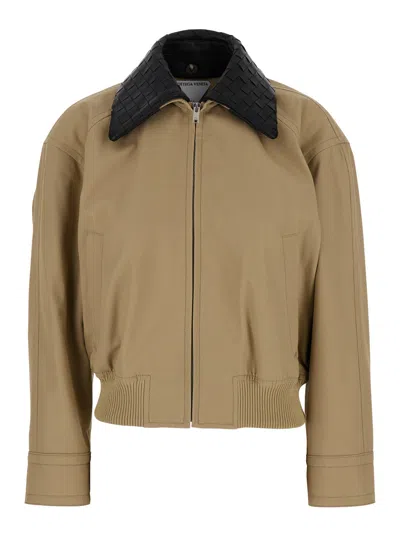 Bottega Veneta Beige Jacket With Removable Collar With Intrecciato Motif In Cotton Woman