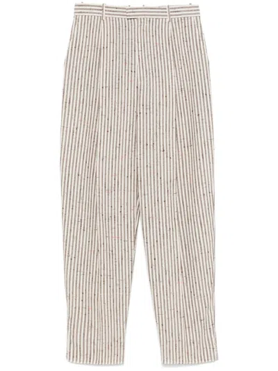 Bottega Veneta Beige Knotted Viscose Silk Stripe Trousers In Neutral