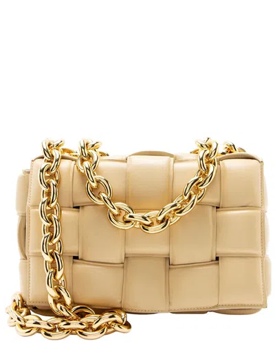 Pre-owned Bottega Veneta Beige Lambskin Cassette Chain Maxi Shoulder Bag (authentic Pre-loved)