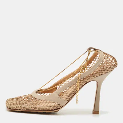 Pre-owned Bottega Veneta Beige Leather And Mesh Strech Pumps Size 35 In Sand