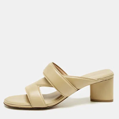 Pre-owned Bottega Veneta Beige Leather Strech Slide Sandals Size 37.5