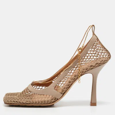 Pre-owned Bottega Veneta Beige Mesh And Leather Chain Stretch Pumps Size 36