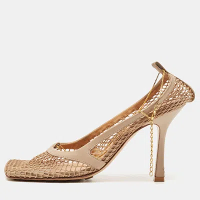 Pre-owned Bottega Veneta Beige Mesh And Leather Chain Stretch Pumps Size 38
