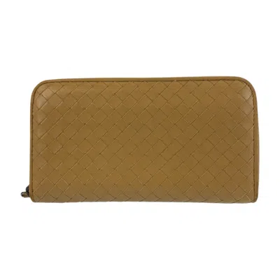 Pre-owned Bottega Veneta Beige Mustard Leather Long Wallet (bi-fold) ()
