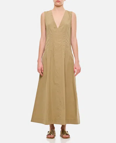 BOTTEGA VENETA BEIGE OPEN BACK V-NECK DRESS