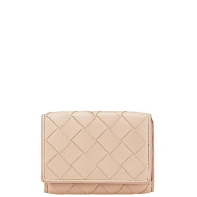 Pre-owned Bottega Veneta Beige Pink Leather Wallet (tri-fold) () In Multi