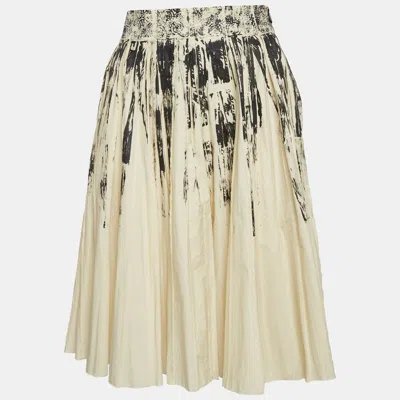 Pre-owned Bottega Veneta Beige Printed Cotton Pleated Skirt S In Sand