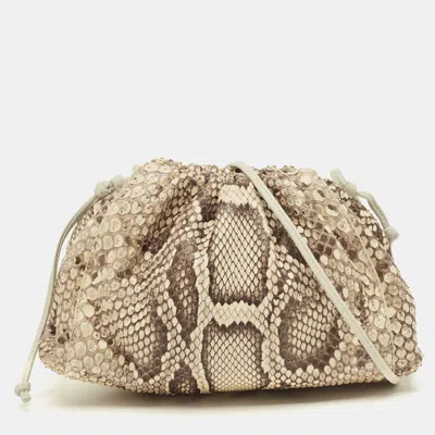 Pre-owned Bottega Veneta Beige Python Mini The Pouch Clutch In Sand