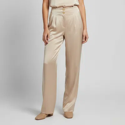 Pre-owned Bottega Veneta Beige Satin Straight Fit Trousers L In Sand