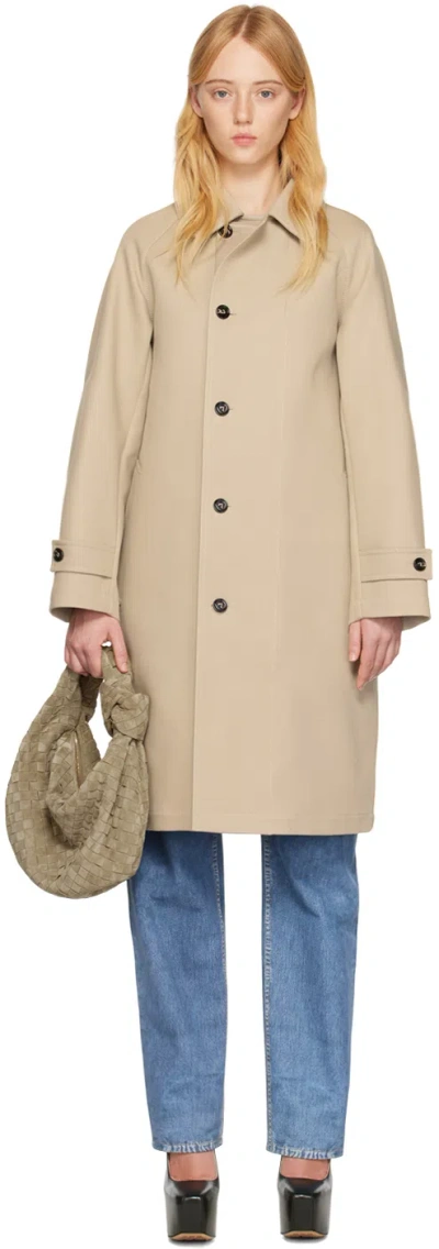 Bottega Veneta Beige Spread Collar Coat In 9881 Shortbread/dark