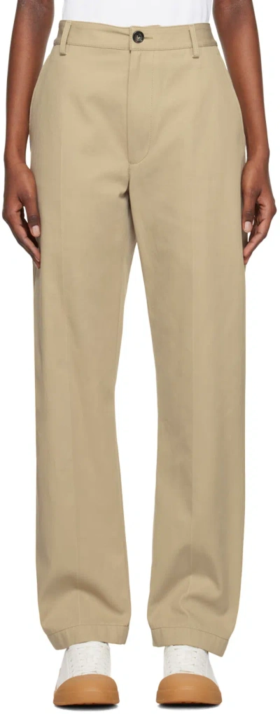 Bottega Veneta Beige Straight-leg Trousers In 3008 Travertine