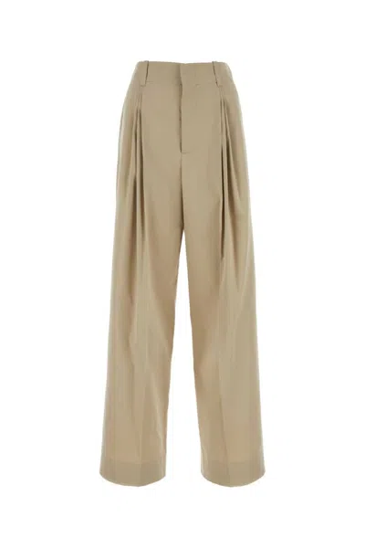 Bottega Veneta Cotton Blend Pant With Wide Leg Cut In Beige O Tan