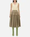 Bottega Veneta Layered Pleated Cotton-poplin Midi Skirt In Beige