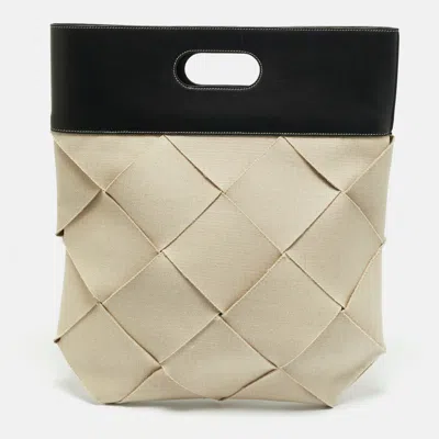 Pre-owned Bottega Veneta Beige/black Intrecciato Canvas And Leather Slip Tote In Sand