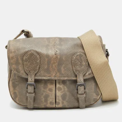 Pre-owned Bottega Veneta Beige/brown Karung Leather Gardena Messenger Bag