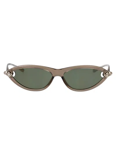 Bottega Veneta Beige-silver-green Injected Sunglasses In Brown