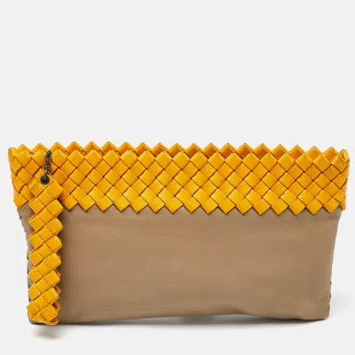 Pre-owned Bottega Veneta Beige/yellow Leather Wristlet Clutch