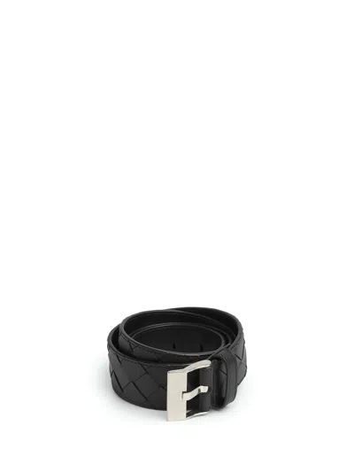 Bottega Veneta Leather Intrecciato Belt In Black