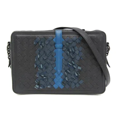 Pre-owned Bottega Veneta Belt Flap Camera Bag Intrecciato Nappa Navy Leather Shoulder Bag Bag () In Blue