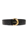 Bottega Veneta Intrecciato Brown Belt In Black-m Brass