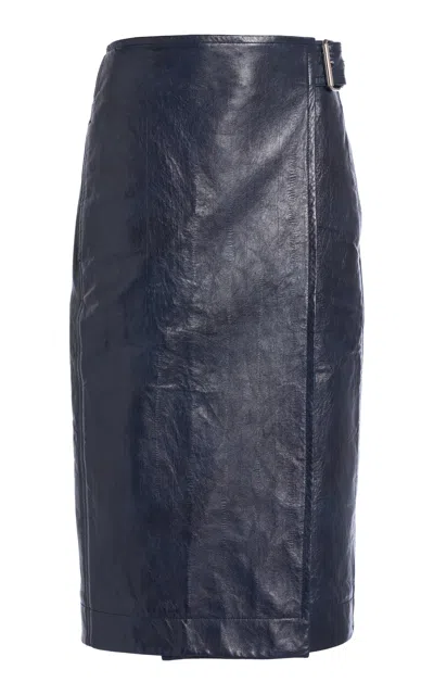 Bottega Veneta Eel Embossed Lambskin Leather Wrap Midi Skirt In Mistral
