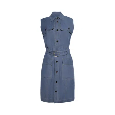 Pre-owned Bottega Veneta Belted Midi Dress 'blue' | Women's Size 40