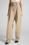Bottega Veneta Belted Paperbag Waist Compact Cotton Pants In 9733 Sand