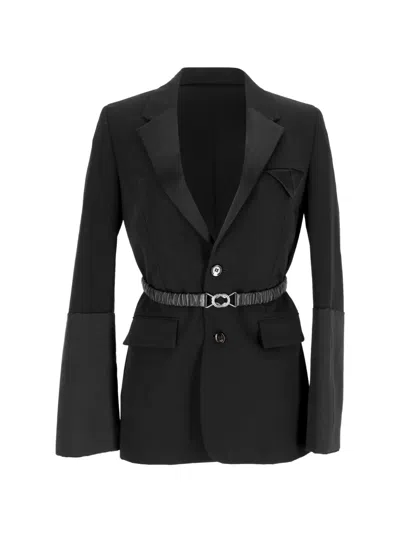 Pre-owned Bottega Veneta Belted Satin-trim Blazer In Black