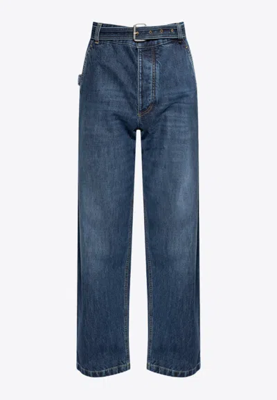 Bottega Veneta Belted Mid-rise Straight-leg Jeans In Blue