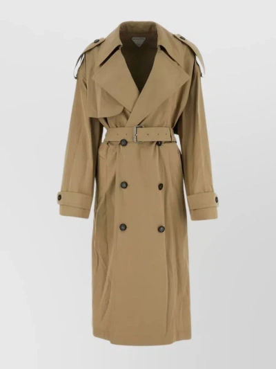 Bottega Veneta Double Breasted Long Trench Coat In Beige O Tan