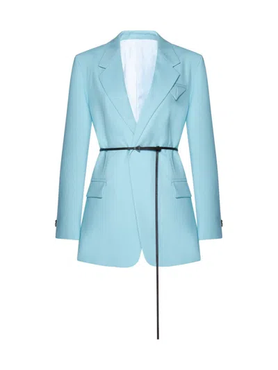 Bottega Veneta Belted-waist Twill Jacket In Pale Blue