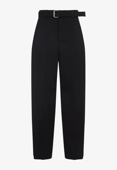Bottega Veneta Belted Wool Pants In Black