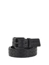 Bottega Veneta Woven Black Belt With Rectangular Bucklefinish In Black