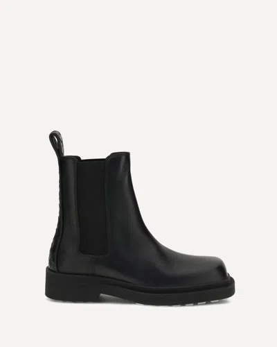 Bottega Veneta Women Black Ankle Boots With Elastic Side And Intreccio On The Back In Leather Woman