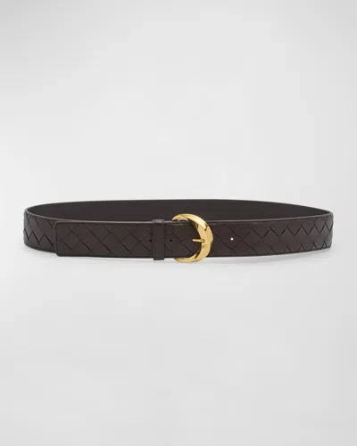 Bottega Veneta Bevel Buckled Woven Leather Belt In Fondant M Brass