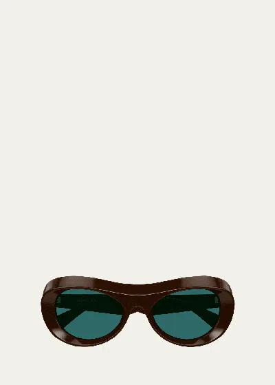 Bottega Veneta Beveled Acetate Oval Sunglasses In Black