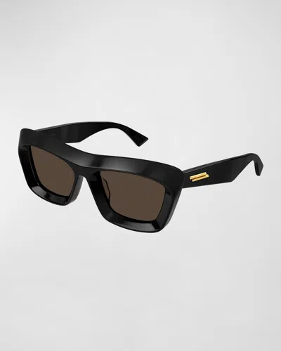 Bottega Veneta Beveled Acetate Rectangle Sunglasses In Black