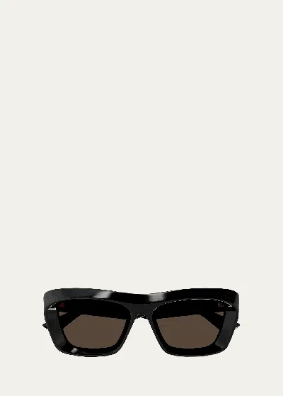 Bottega Veneta Beveled Acetate Rectangle Sunglasses In Black