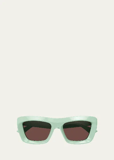 Bottega Veneta Beveled Recycled Acetate Rectangle Sunglasses In Green