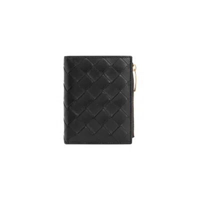 Bottega Veneta Small Intrecciato Bi-fold Zip Wallet Women In Black