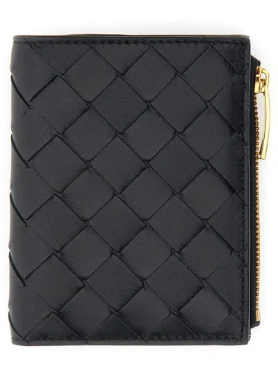 Bottega Veneta Bi-fold Wallet With Zipper Small In Black