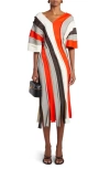 Bottega Veneta Fluid Viscose Stripe Dress In Grey/ Orange Multicolor
