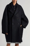 Bottega Veneta Bicolor Oversize Wool Blend Twill Coat In Black/ Navy