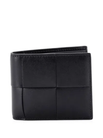 Pre-owned Bottega Veneta Bifold Cassette Wallet Maxi Intrecciato Leather Small Wallets In Black