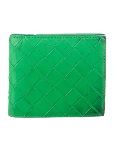 Pre-owned Bottega Veneta Bifold Intrecciato Weave Bifold Wallet In Green