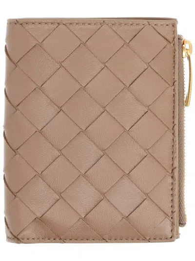 Bottega Veneta Bi-fold Lamb Leather Wallet In Neutral