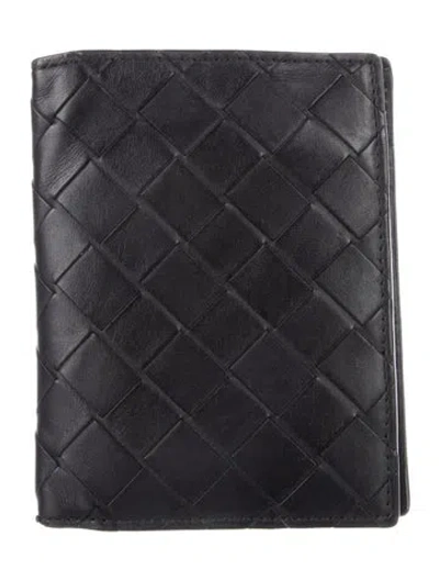 Pre-owned Bottega Veneta Bifold Wallet Intrecciato Weave Wallet In Black