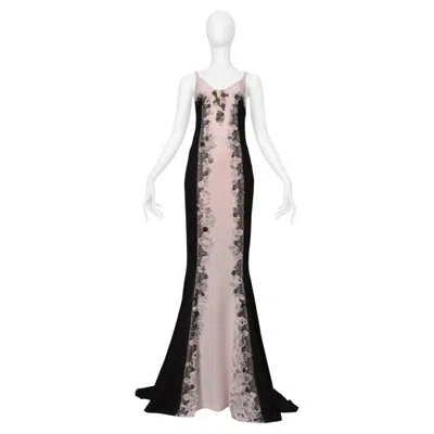 Pre-owned Bottega Veneta Black And Blush Pink Gown With Lace Detailing And Long Train